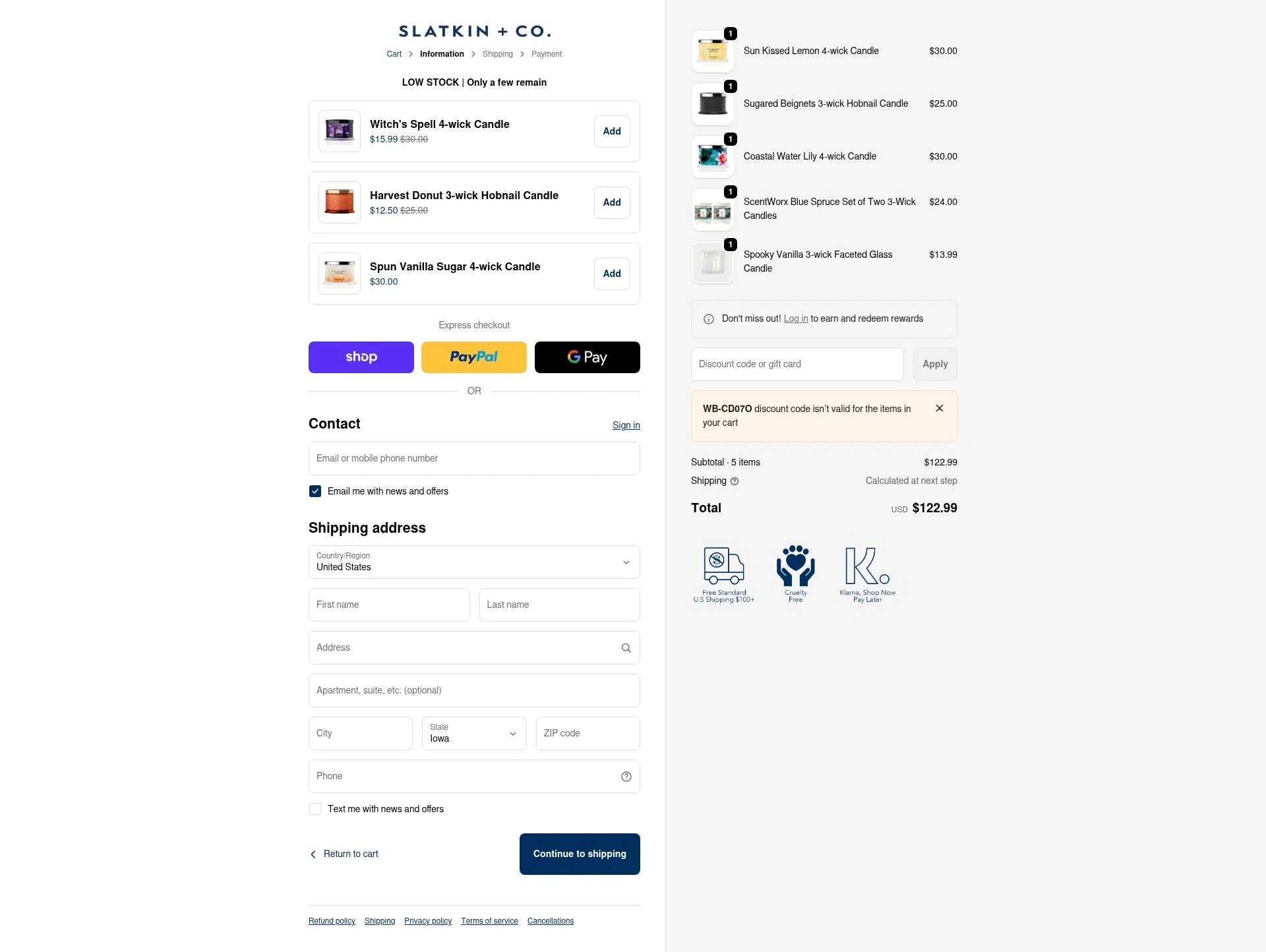 Slatkin & Co. checkout page showing Slatkin & Co. promo code box | Screenshot taken by SimplyCodes community member on Feb 6, 2026