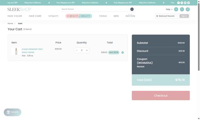 SleekHair checkout page showing SleekHair promo code box | Screenshot taken by SimplyCodes community member on Sep 4, 2025