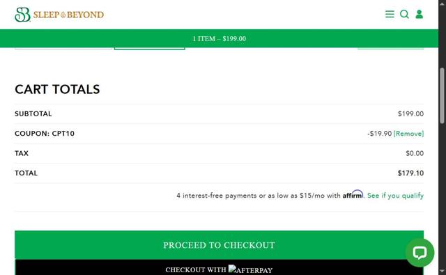 Sleep & Beyond checkout page showing Sleep & Beyond coupon code box | Screenshot taken by SimplyCodes community member on Sep 9, 2025