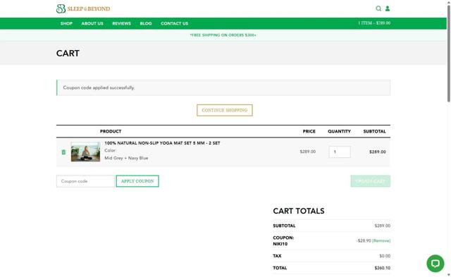 Sleep & Beyond checkout page showing Sleep & Beyond coupon code box | Screenshot taken by SimplyCodes community member on Jul 31, 2025