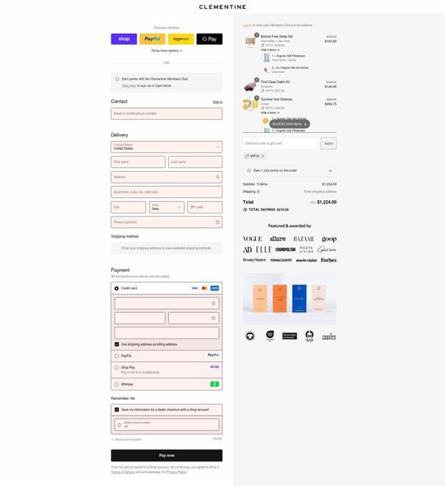 Clementine Silk checkout page showing Clementine Silk promo code box | Screenshot taken by SimplyCodes community member on Sep 9, 2025