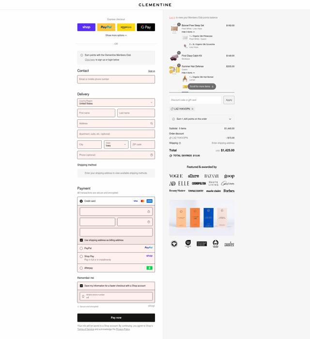 Clementine Silk checkout page showing Clementine Silk promo code box | Screenshot taken by SimplyCodes community member on Sep 13, 2025