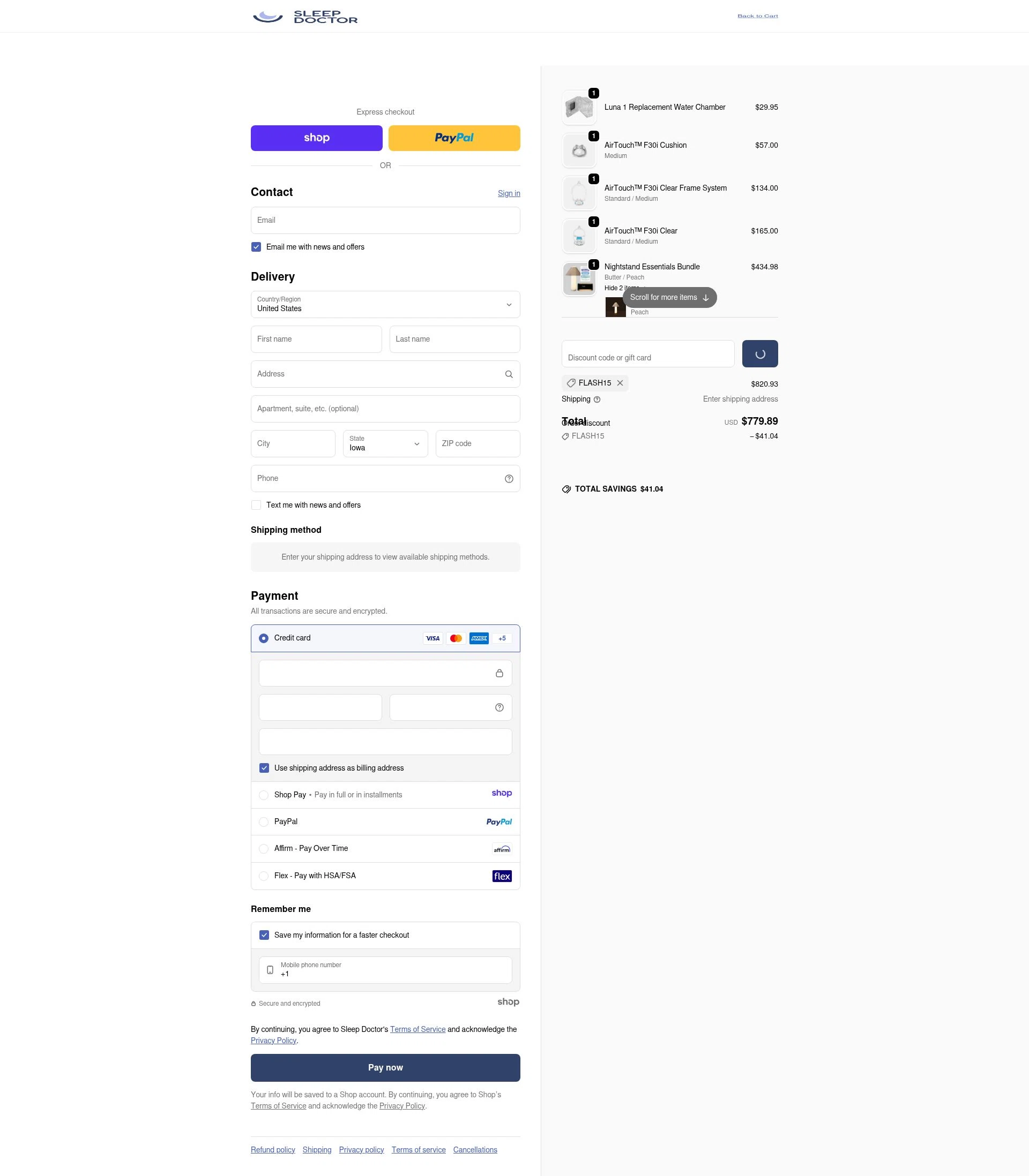 Sleep Doctor checkout page showing Sleep Doctor discount code box | Screenshot taken by SimplyCodes community member on Jan 6, 2026