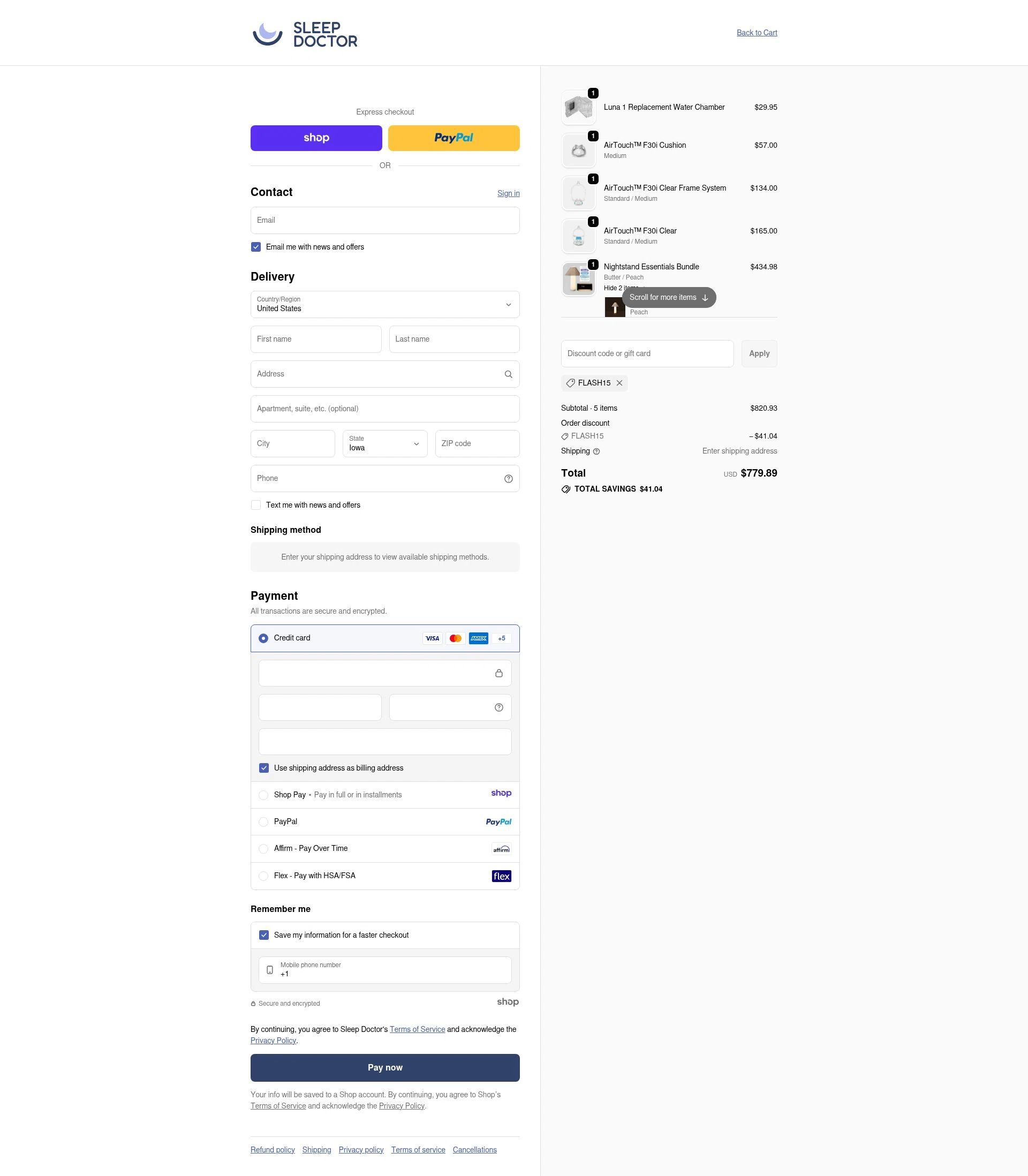 Sleep Doctor checkout page showing Sleep Doctor discount code box | Screenshot taken by SimplyCodes community member on Jan 10, 2026