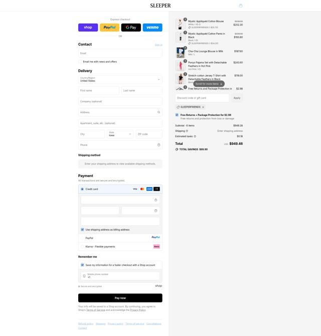 Sleeper checkout page showing Sleeper promo code box | Screenshot taken by SimplyCodes community member on Sep 12, 2025
