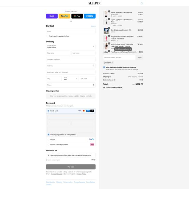 Sleeper checkout page showing Sleeper promo code box | Screenshot taken by SimplyCodes community member on Sep 12, 2025