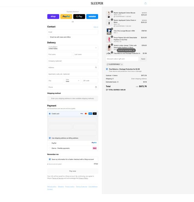 Sleeper checkout page showing Sleeper promo code box | Screenshot taken by SimplyCodes community member on Sep 12, 2025