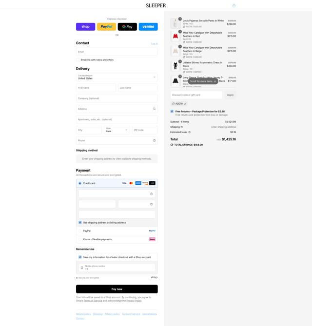 Sleeper checkout page showing Sleeper promo code box | Screenshot taken by SimplyCodes community member on Sep 4, 2025