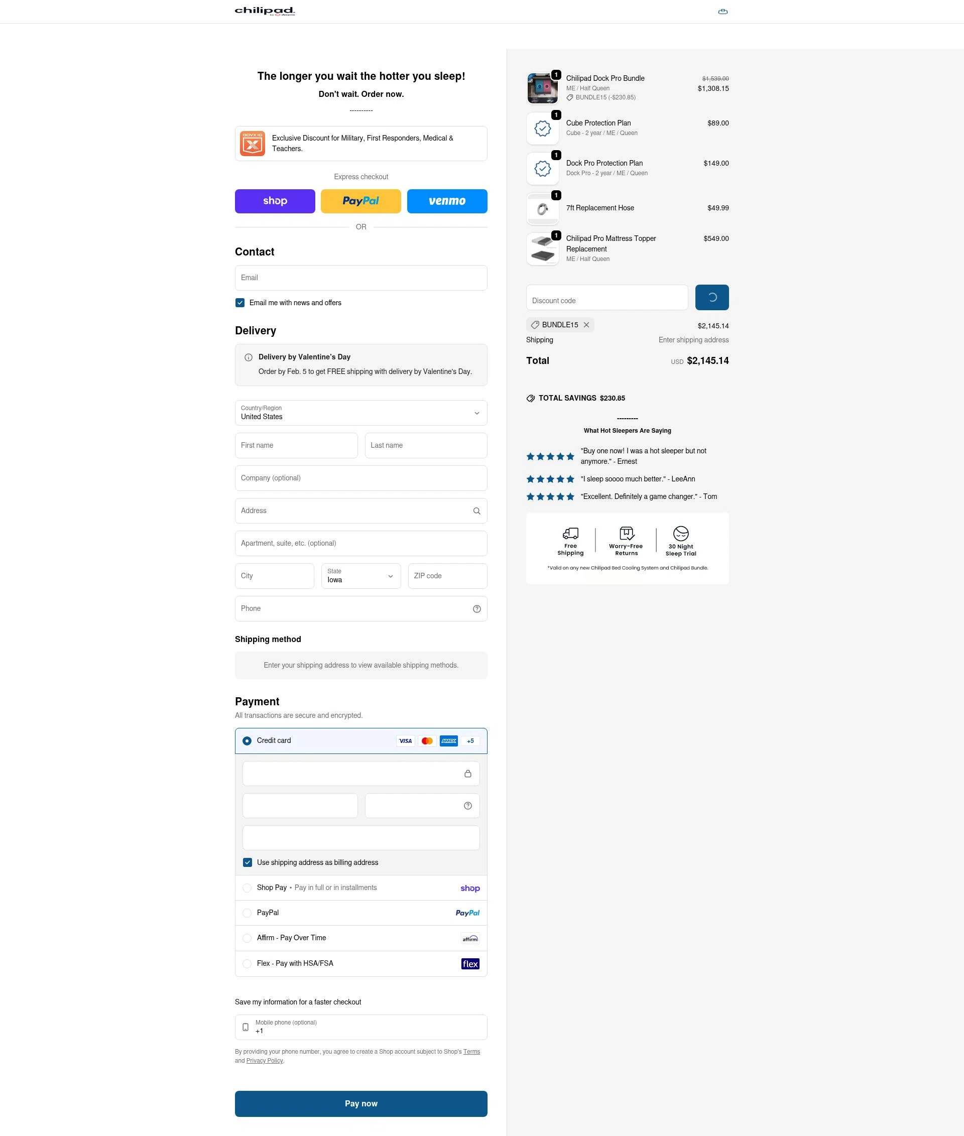 Sleepme checkout page showing Sleepme discount code box | Screenshot taken by SimplyCodes community member on Feb 5, 2026