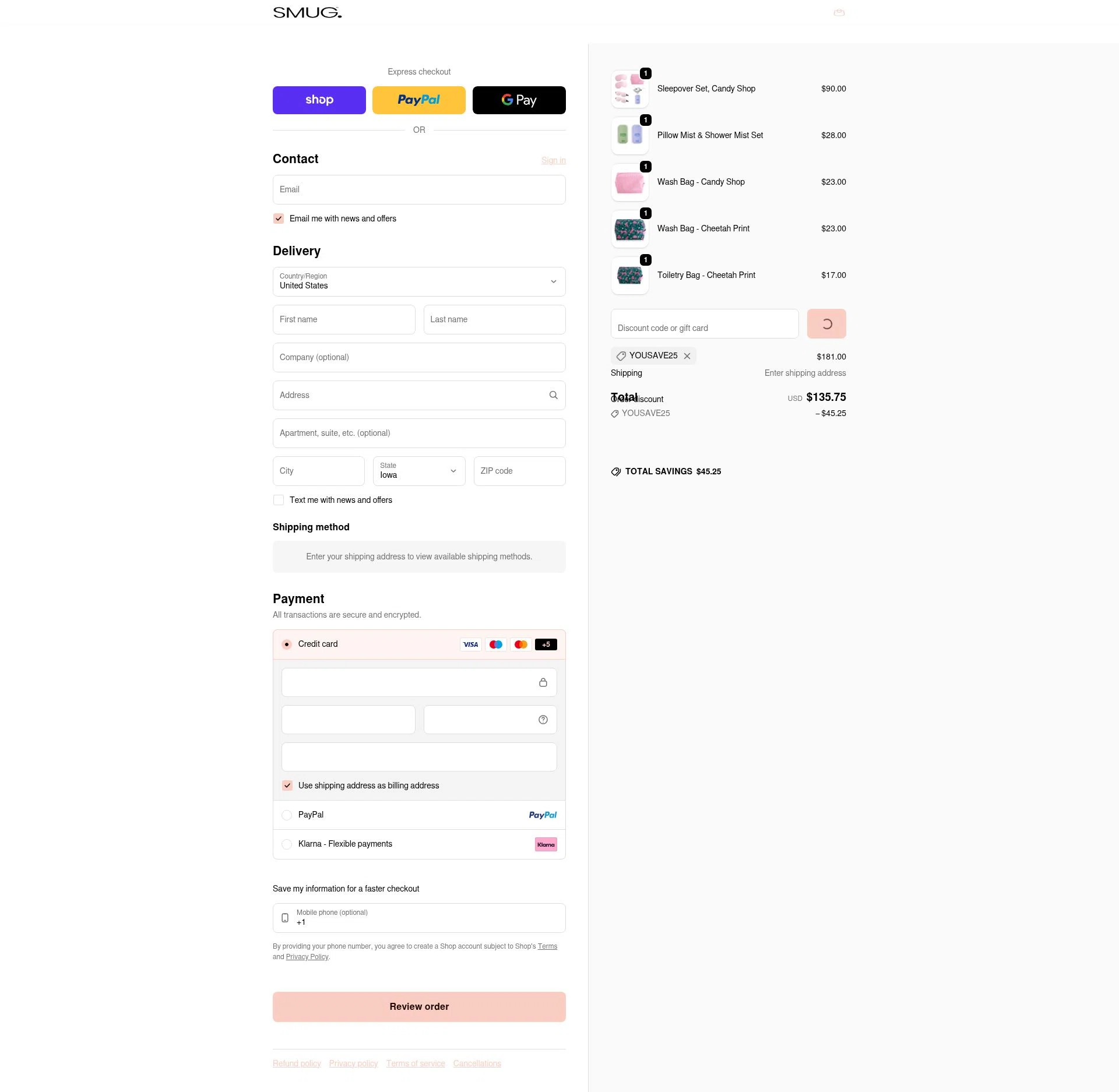 Smug. checkout page showing Smug. discount code box | Screenshot taken by SimplyCodes community member on Feb 9, 2026