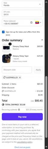 SLEEPWELL20 coupon verification screenshot
