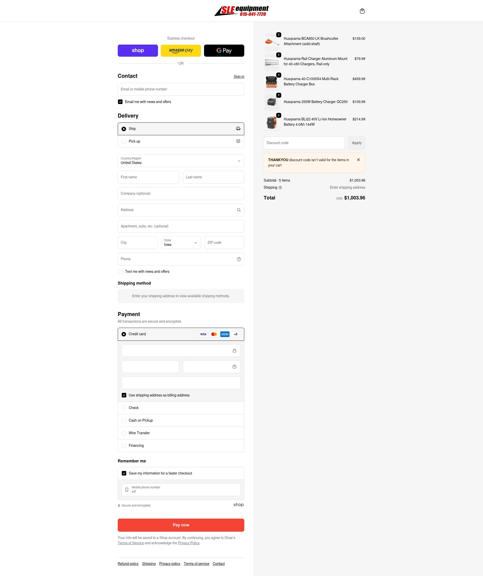 SLE Equipment checkout page showing SLE Equipment discount code box | Screenshot taken by SimplyCodes community member on Jan 27, 2026