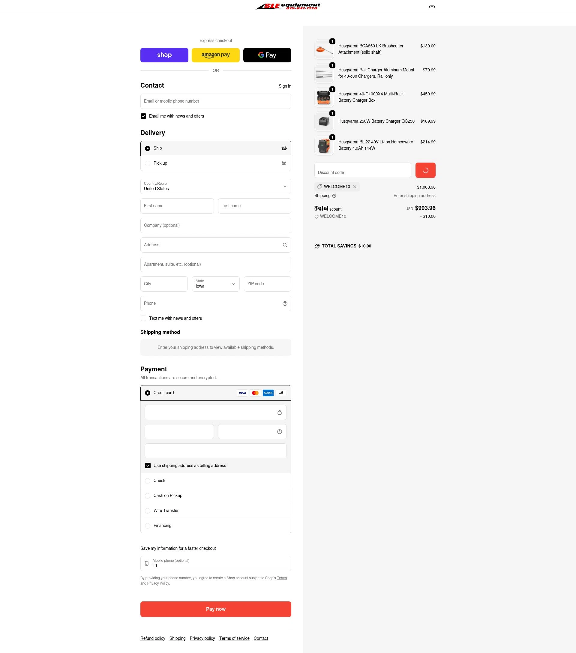 SLE Equipment checkout page showing SLE Equipment discount code box | Screenshot taken by SimplyCodes community member on Feb 1, 2026