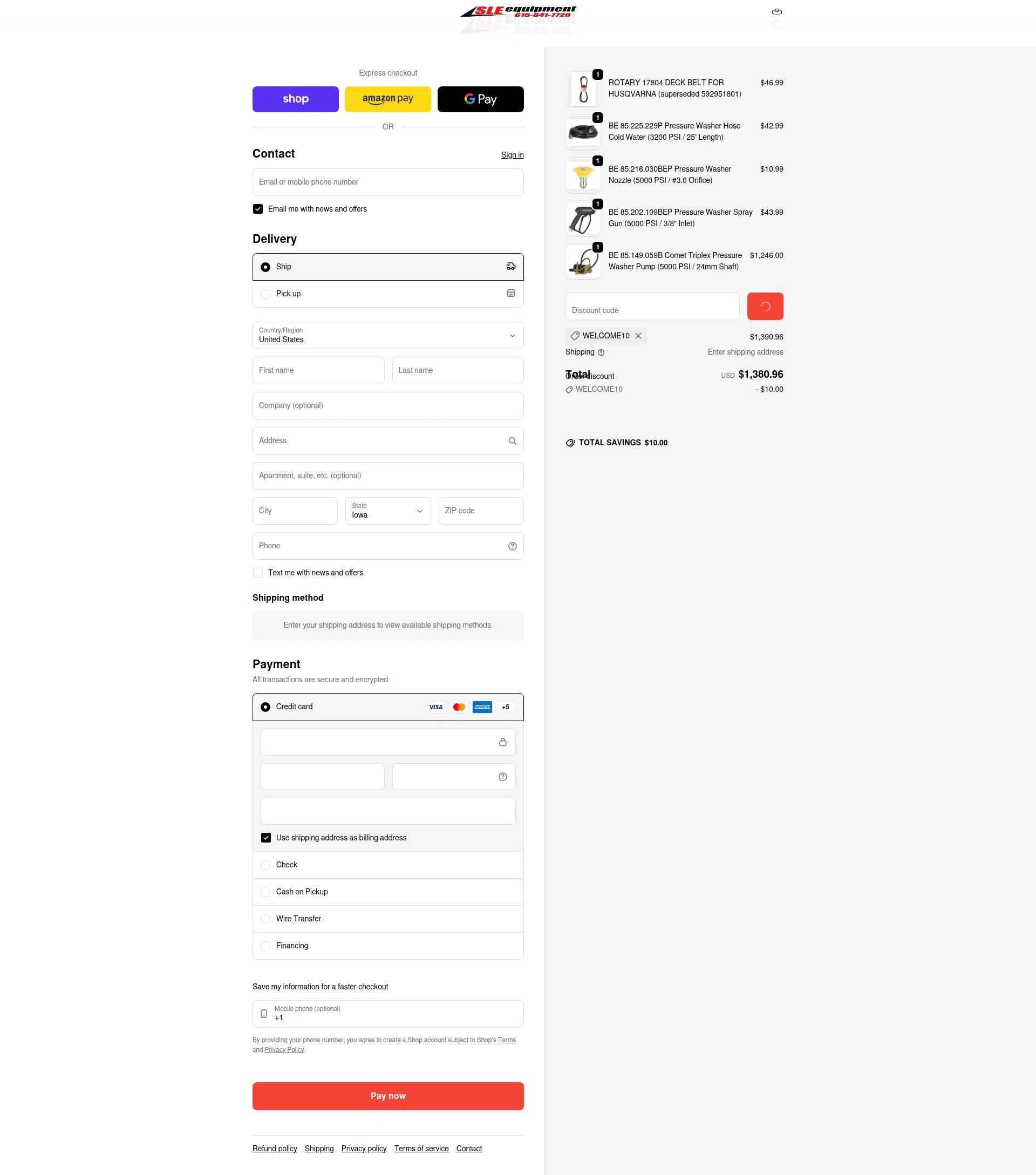 SLE Equipment checkout page showing SLE Equipment discount code box | Screenshot taken by SimplyCodes community member on Feb 5, 2026