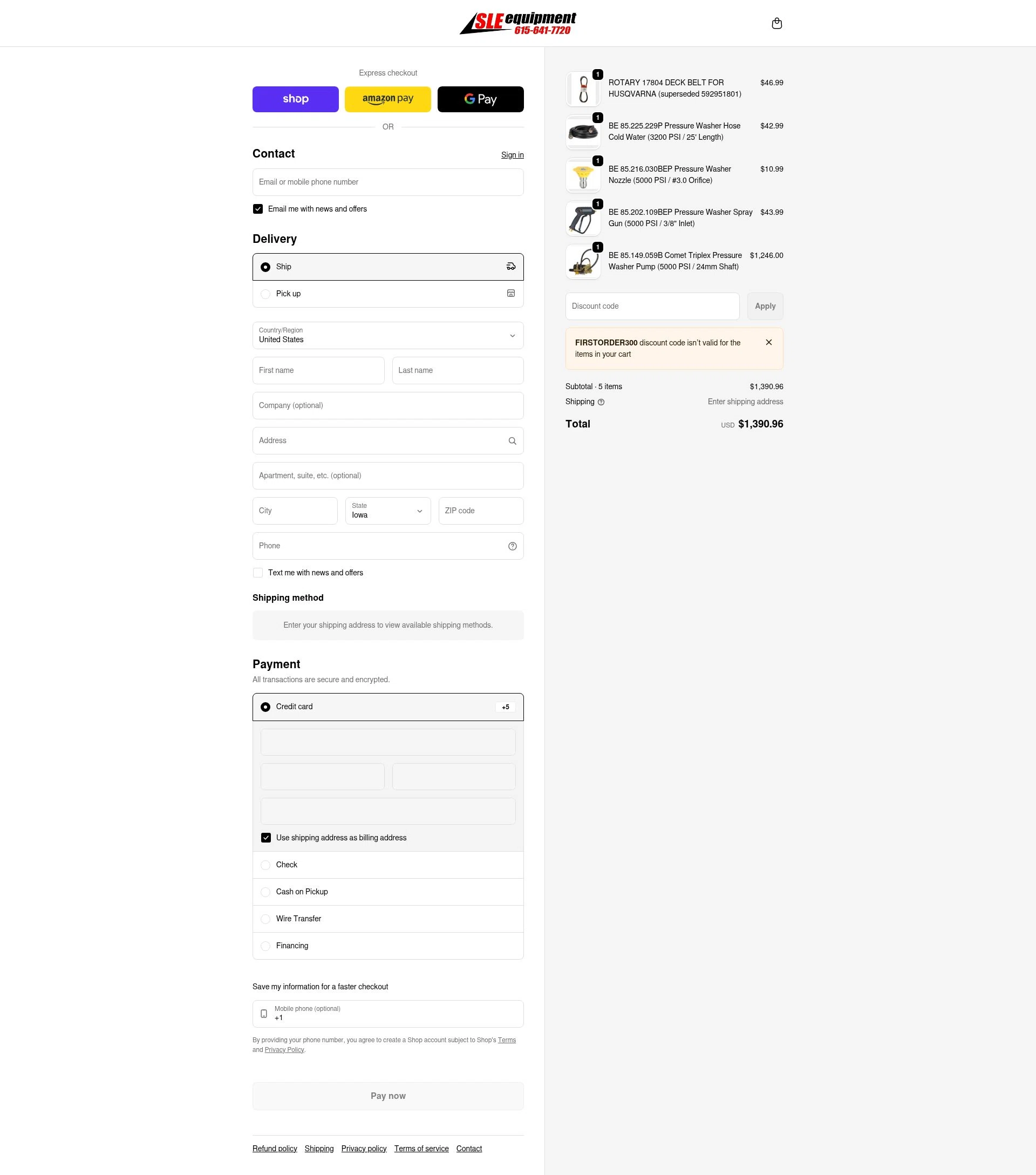 SLE Equipment checkout page showing SLE Equipment discount code box | Screenshot taken by SimplyCodes community member on Feb 5, 2026