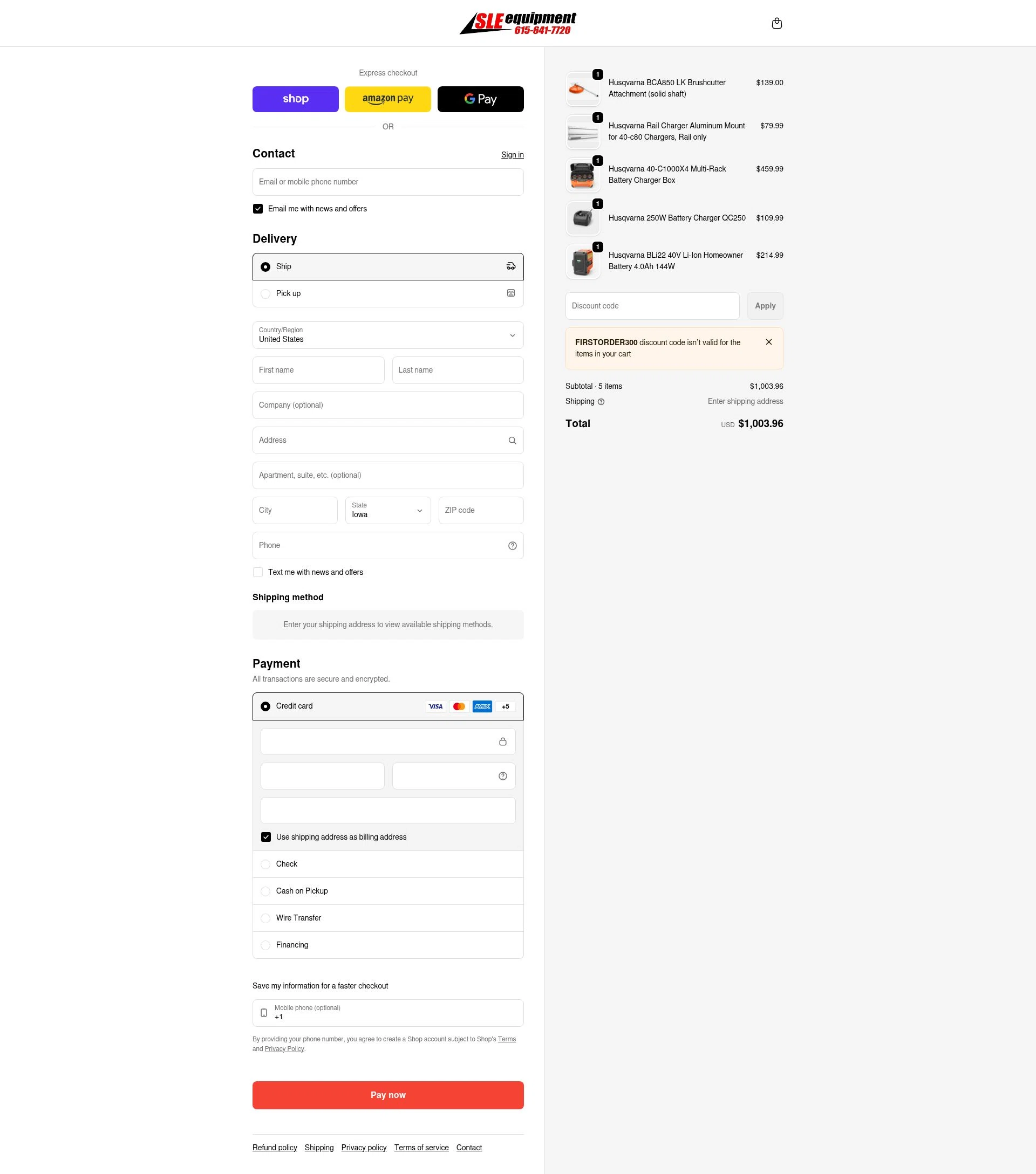 SLE Equipment checkout page showing SLE Equipment discount code box | Screenshot taken by SimplyCodes community member on Feb 1, 2026