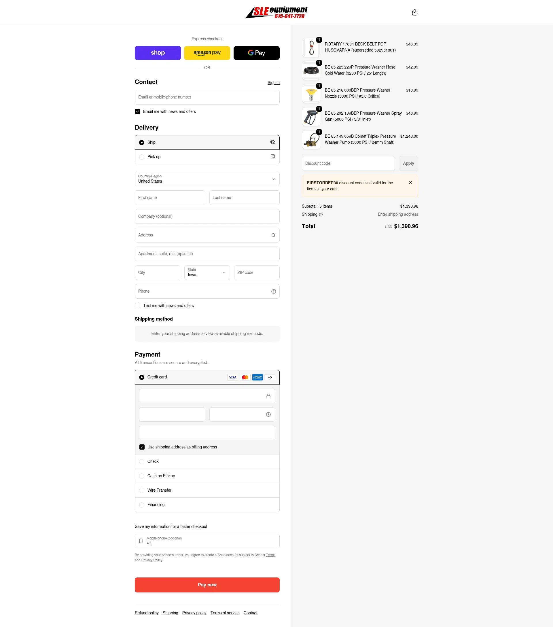 SLE Equipment checkout page showing SLE Equipment discount code box | Screenshot taken by SimplyCodes community member on Feb 5, 2026