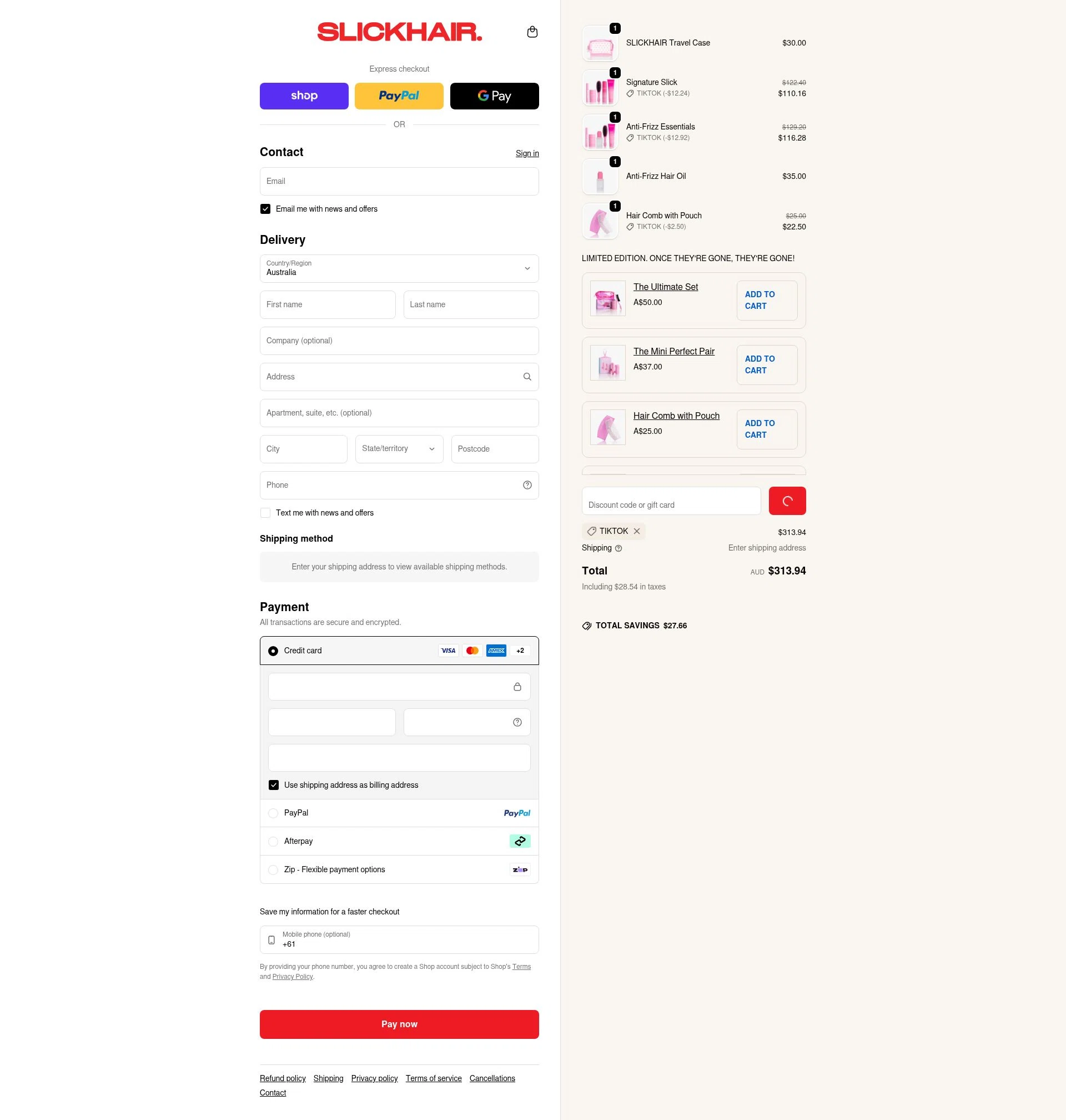 Slick Hair checkout page showing Slick Hair discount code box | Screenshot taken by SimplyCodes community member on Feb 2, 2026