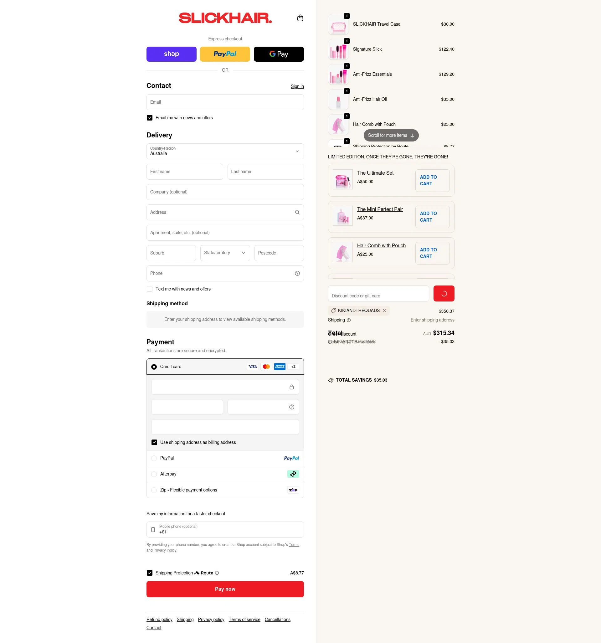 Slick Hair checkout page showing Slick Hair discount code box | Screenshot taken by SimplyCodes community member on Feb 6, 2026