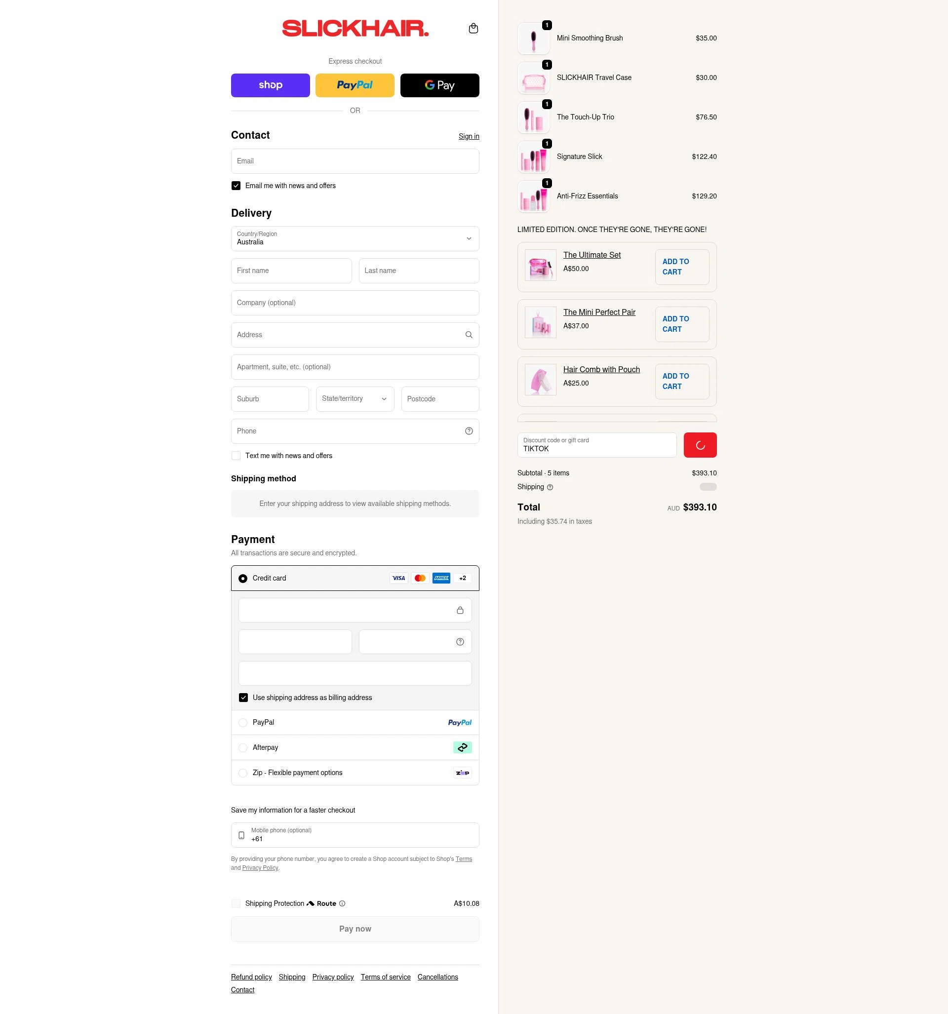 Slick Hair checkout page showing Slick Hair discount code box | Screenshot taken by SimplyCodes community member on Feb 10, 2026