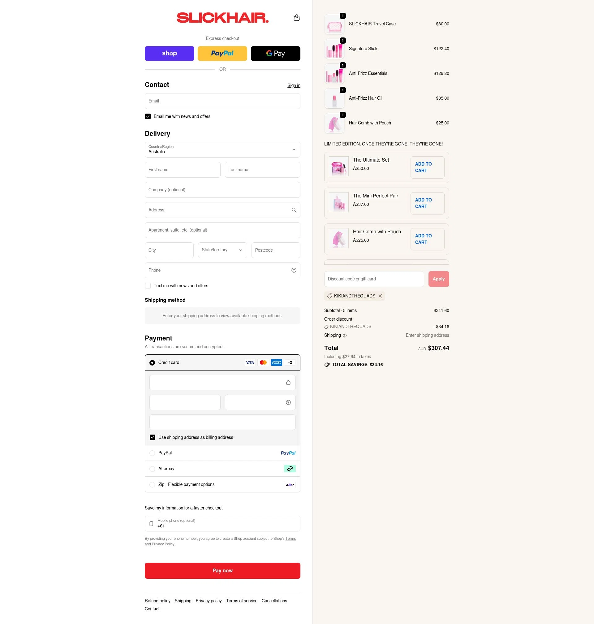 Slick Hair checkout page showing Slick Hair discount code box | Screenshot taken by SimplyCodes community member on Feb 2, 2026
