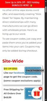 Slick Vapes coupon verification screenshot