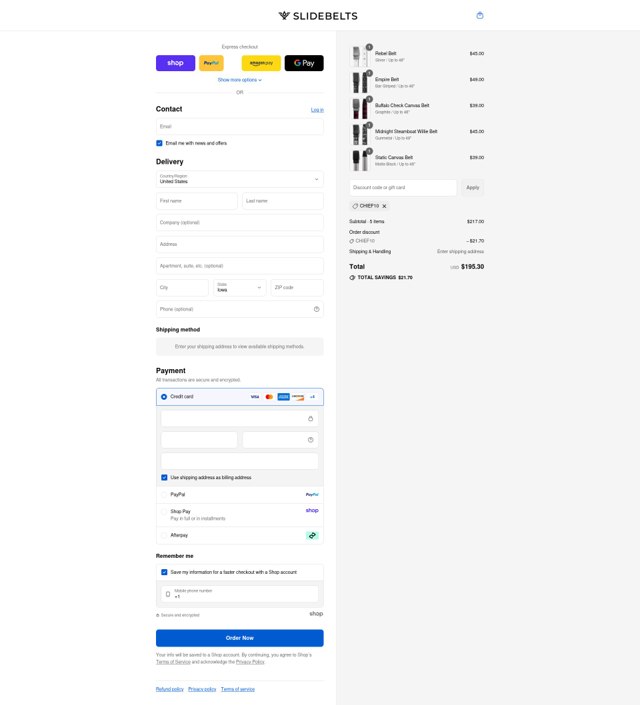 Slide Belts checkout page showing Slide Belts promo code box | Screenshot taken by SimplyCodes community member on Sep 3, 2025
