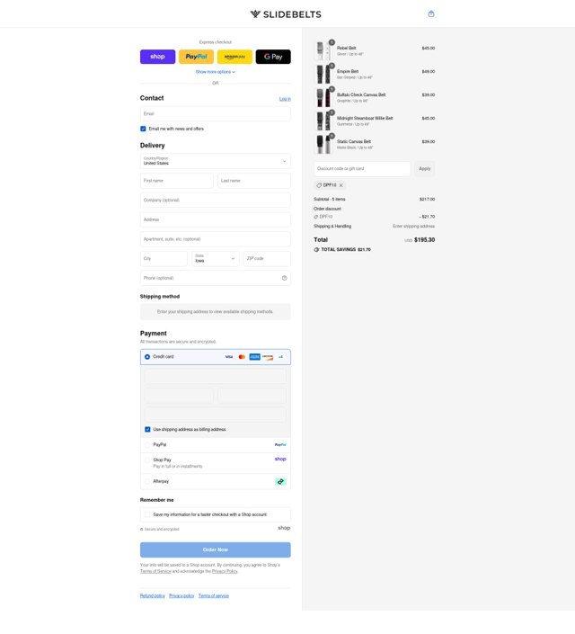 Slide Belts checkout page showing Slide Belts promo code box | Screenshot taken by SimplyCodes community member on Sep 3, 2025