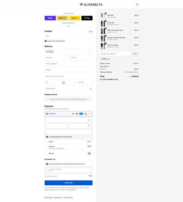 Slide Belts checkout page showing Slide Belts promo code box | Screenshot taken by SimplyCodes community member on Sep 3, 2025