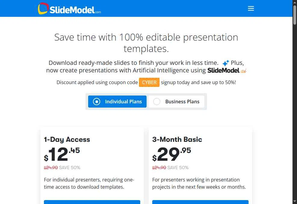 SlideModel checkout page showing SlideModel promo code box | Screenshot taken by SimplyCodes community member on Nov 28, 2025