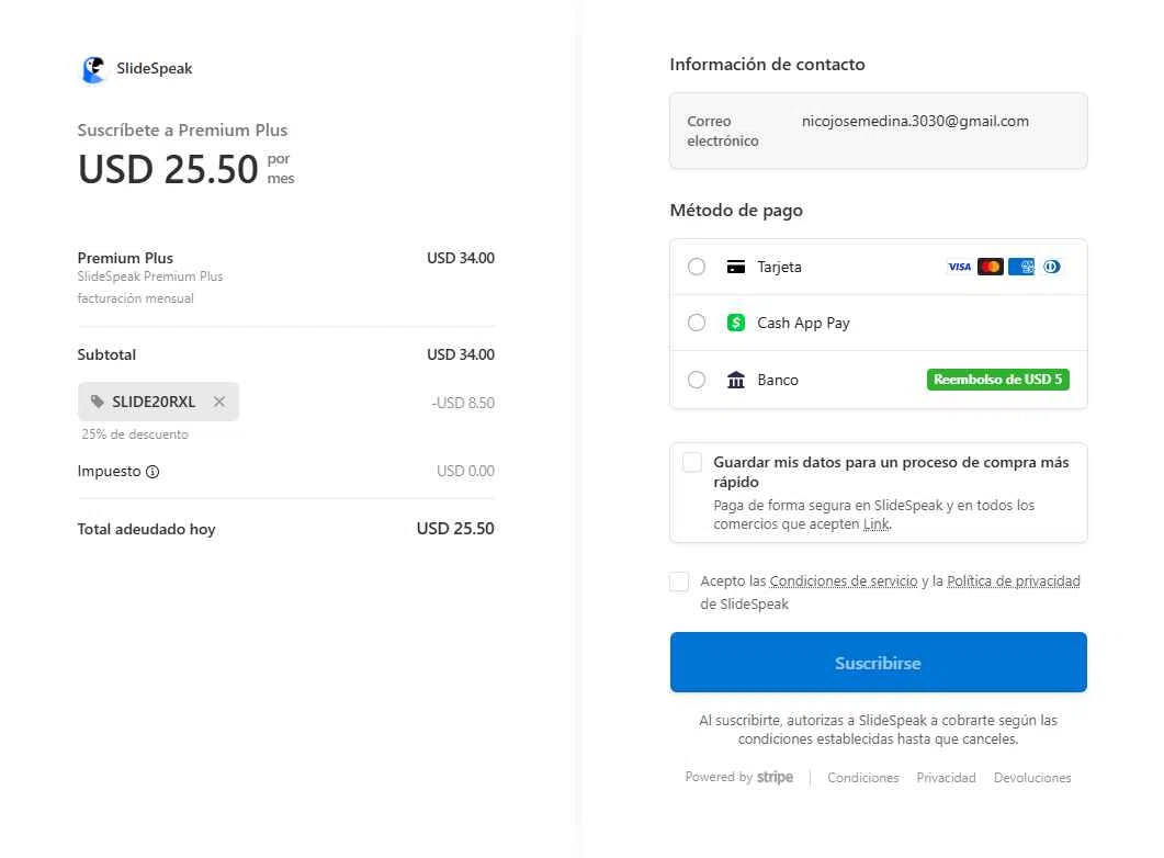 SlideSpeak checkout page showing SlideSpeak promo code box | Screenshot taken by SimplyCodes community member on Nov 9, 2025