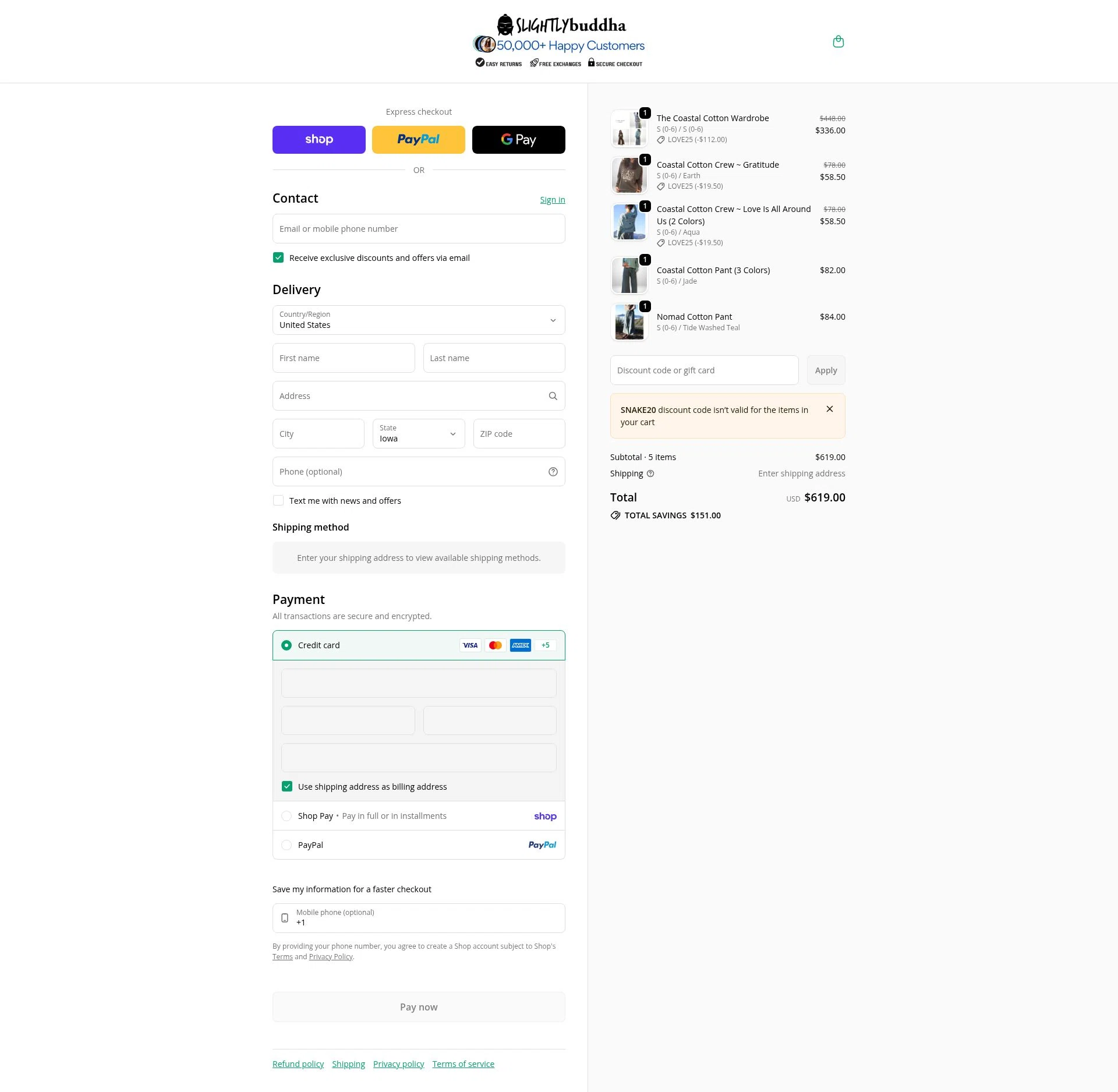 Slightly Buddha checkout page showing Slightly Buddha discount code box | Screenshot taken by SimplyCodes community member on Feb 12, 2026