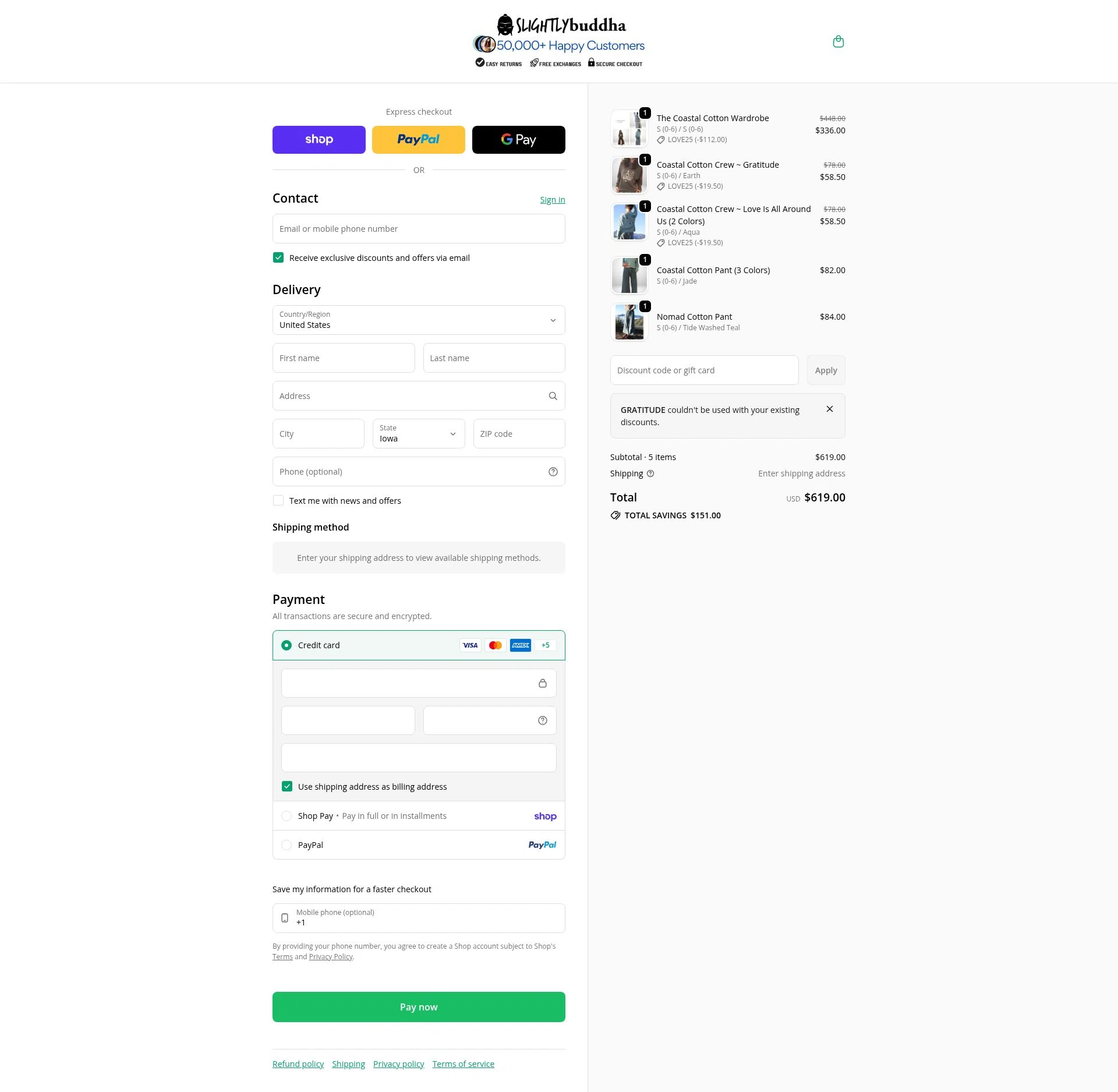 Slightly Buddha checkout page showing Slightly Buddha discount code box | Screenshot taken by SimplyCodes community member on Feb 12, 2026
