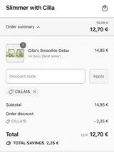 Slimmer with Cilla coupon verification screenshot