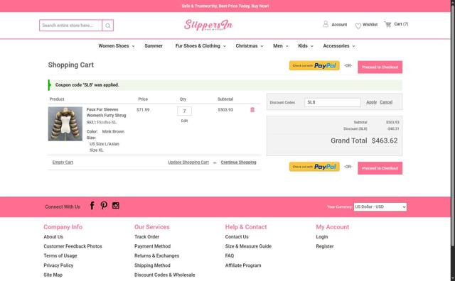 Slippersin checkout page showing Slippersin discount code box | Screenshot taken by SimplyCodes community member on Aug 27, 2025