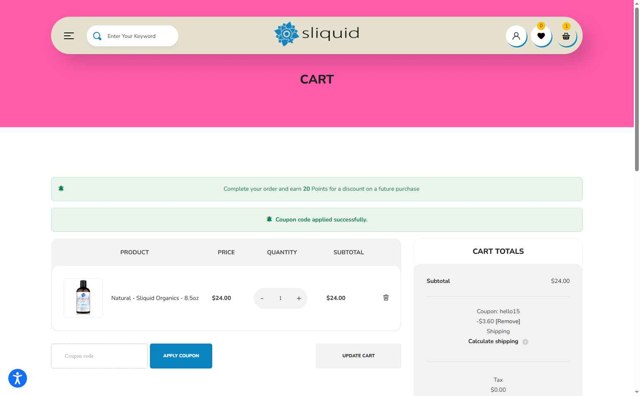 Sliquid checkout page showing Sliquid promo code box | Screenshot taken by SimplyCodes community member on Jul 30, 2025