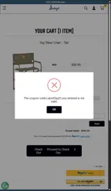 LABORDAY25 coupon verification screenshot
