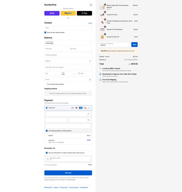 Slumber Pod checkout page showing Slumber Pod discount code box | Screenshot taken by SimplyCodes community member on Sep 6, 2025