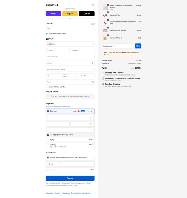 Slumber Pod checkout page showing Slumber Pod discount code box | Screenshot taken by SimplyCodes community member on Sep 6, 2025