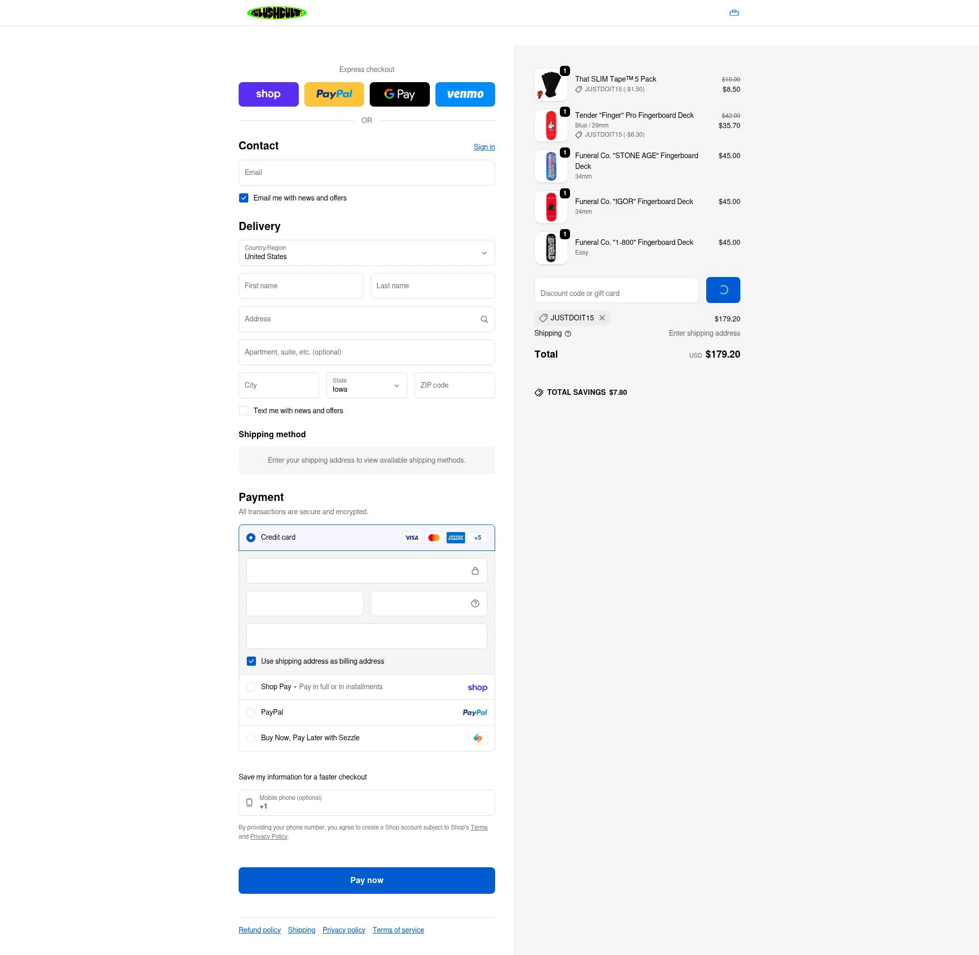 Slushcult checkout page showing Slushcult discount code box | Screenshot taken by SimplyCodes community member on Feb 20, 2026