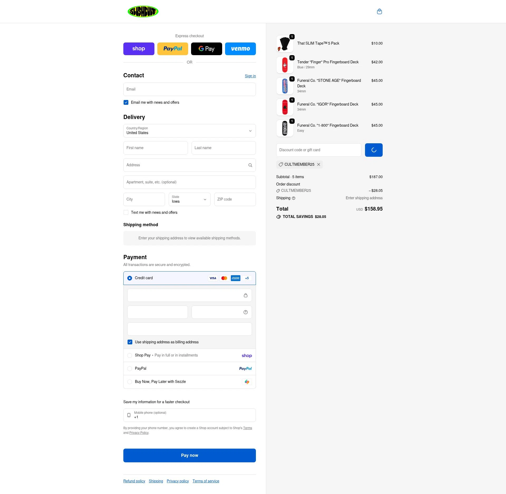Slushcult checkout page showing Slushcult discount code box | Screenshot taken by SimplyCodes community member on Feb 20, 2026