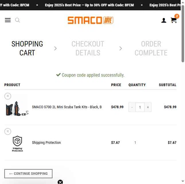 Smaco checkout page showing Smaco promo code box | Screenshot taken by SimplyCodes community member on Dec 2, 2025
