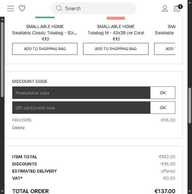 Smallable checkout page showing Smallable promo code box | Screenshot taken by SimplyCodes community member on Aug 22, 2025