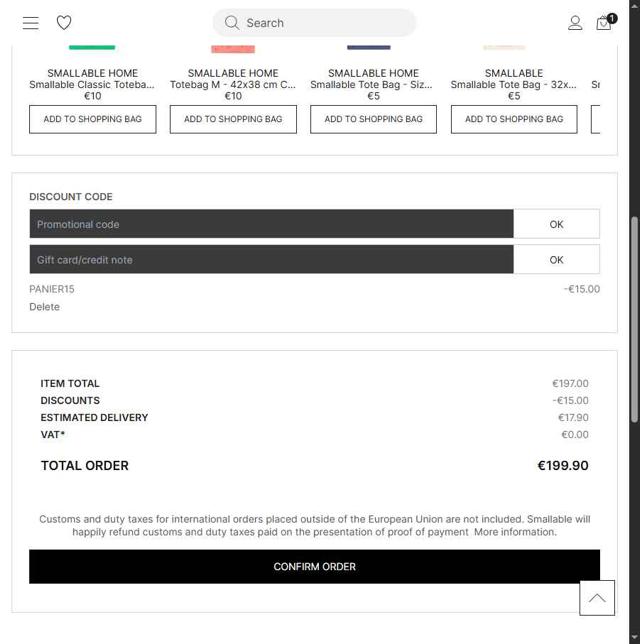 Smallable checkout page showing Smallable promo code box | Screenshot taken by SimplyCodes community member on Aug 31, 2025