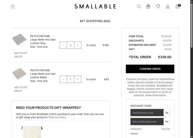 Smallable checkout page showing Smallable promo code box | Screenshot taken by SimplyCodes community member on Jul 17, 2025