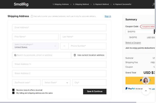 SmallRig checkout page showing SmallRig coupon code box | Screenshot taken by SimplyCodes community member on Sep 13, 2025