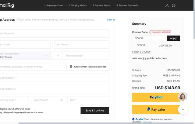 SmallRig checkout page showing SmallRig coupon code box | Screenshot taken by SimplyCodes community member on Sep 4, 2025