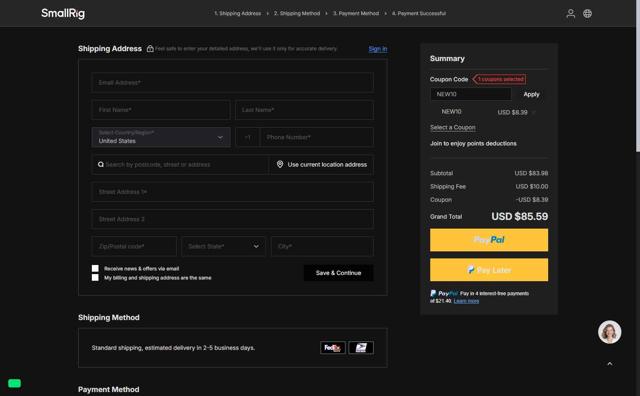 SmallRig checkout page showing SmallRig coupon code box | Screenshot taken by SimplyCodes community member on Sep 4, 2025