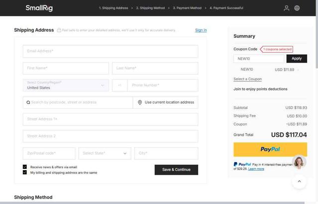 SmallRig checkout page showing SmallRig coupon code box | Screenshot taken by SimplyCodes community member on Sep 15, 2025
