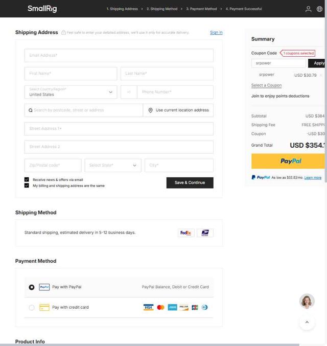 SmallRig checkout page showing SmallRig coupon code box | Screenshot taken by SimplyCodes community member on Aug 22, 2025